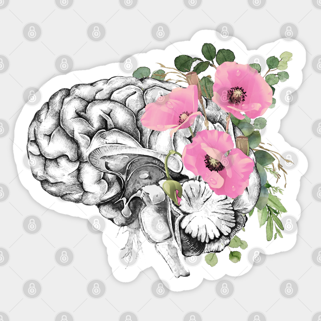 Brain Floral pink flowers, Mental Health awareness Mental Health